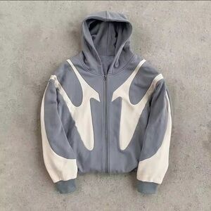 Gray and Cream Hooded Jacket